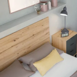 Tête de lit avec 2 chevets amovibles et 3 tiroirs - Chêne et anthracite - TL81014