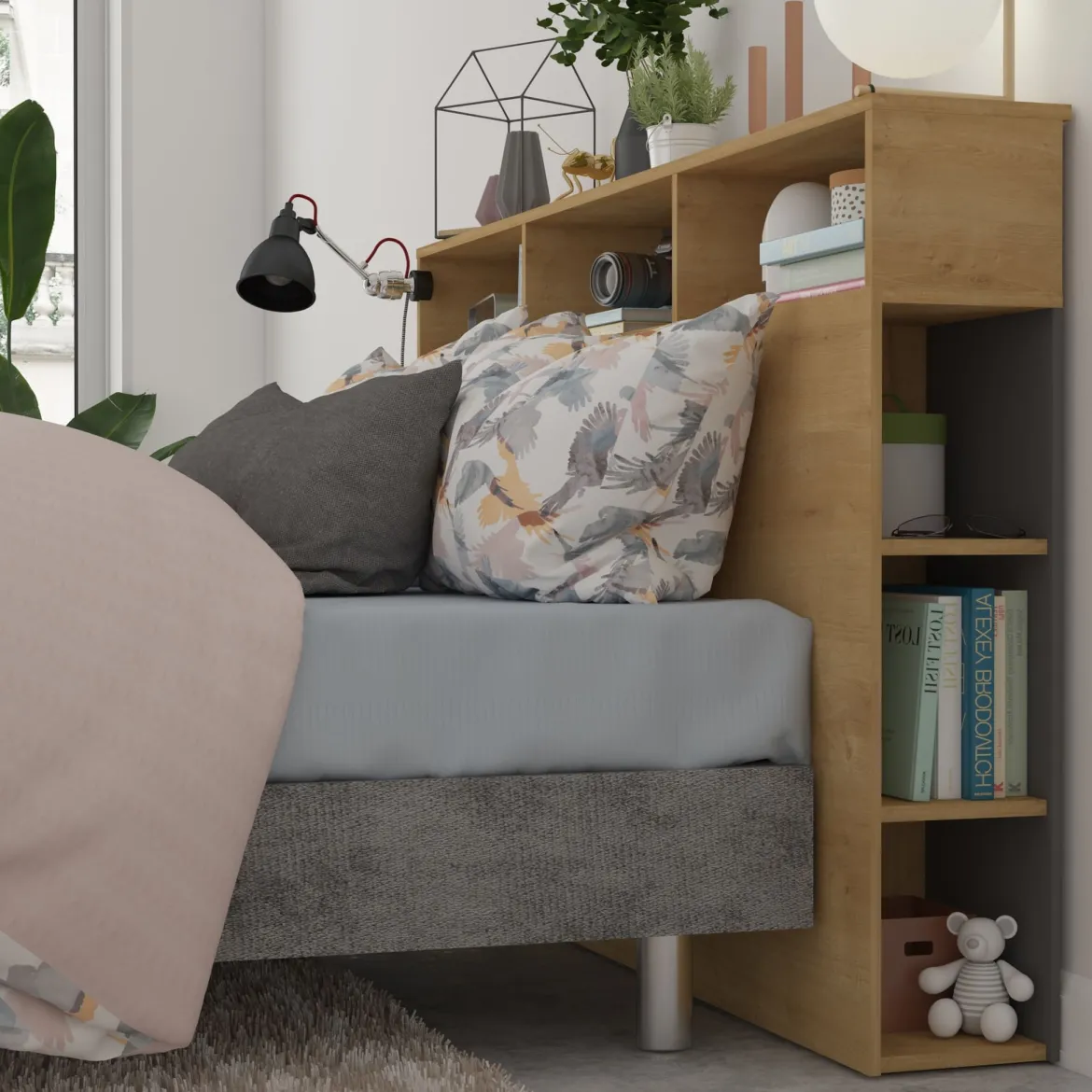 Tête de lit avec niches de rangement en bois - TL9052