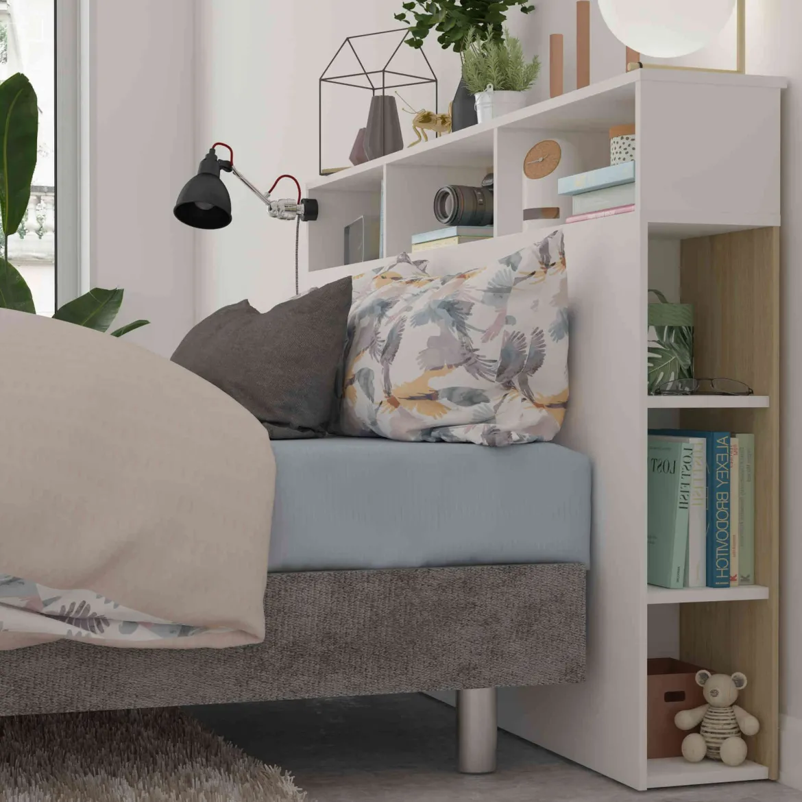 Tête de lit avec niches de rangement en bois - TL9052
