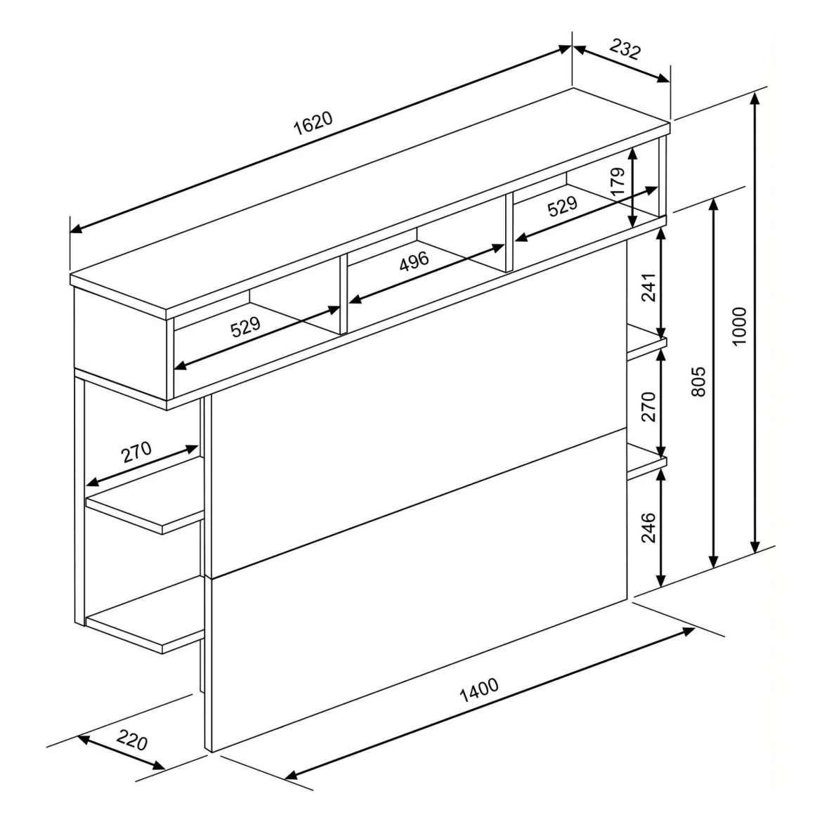 Tête de lit 160 cm bois blanc avec rangements Terre de nuit
