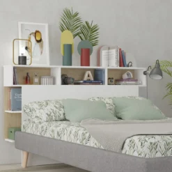 Tête de lit 160 cm bois blanc avec rangements Terre de nuit
