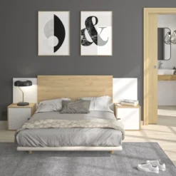 Tête de lit extensible en bois avec chevets Terre de Nuit Alix