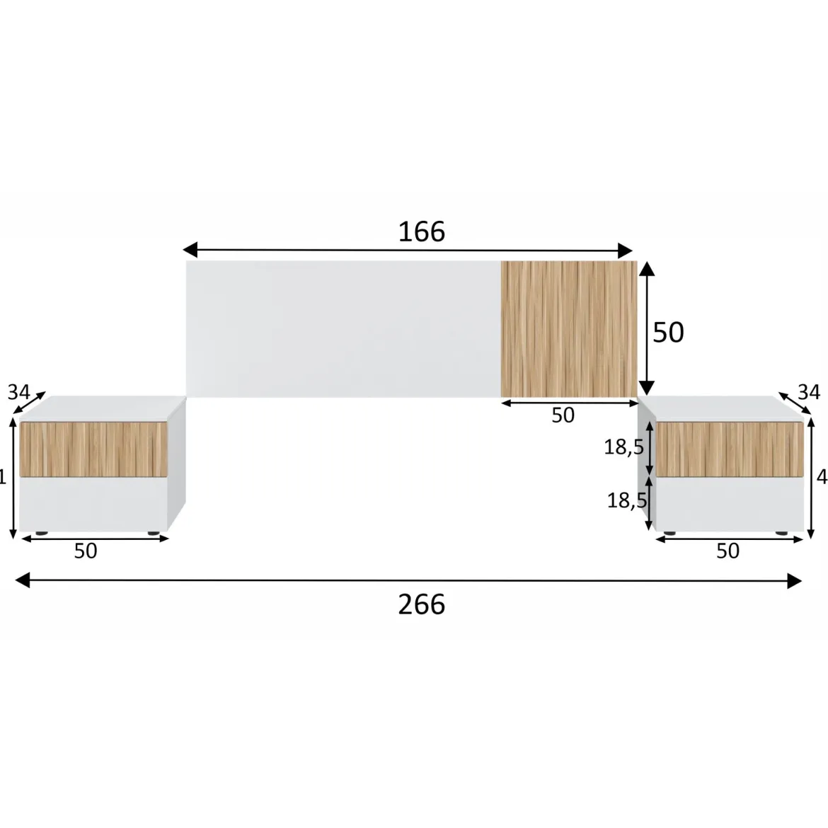 Tête de lit réversible avec 2 chevets 2 tiroirs - Blanc et bois naturel - TL81012
