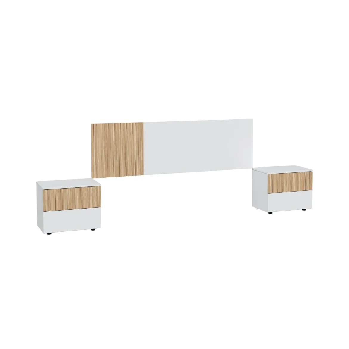Tête de lit réversible avec 2 chevets 2 tiroirs - Blanc et bois naturel - TL81012