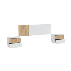 Tête de lit réversible avec 2 chevets 2 tiroirs - Blanc et bois naturel - TL81012