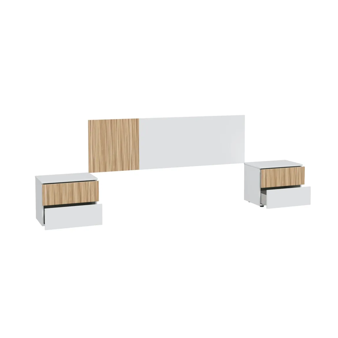 Tête de lit réversible avec 2 chevets 2 tiroirs - Blanc et bois naturel - TL81012